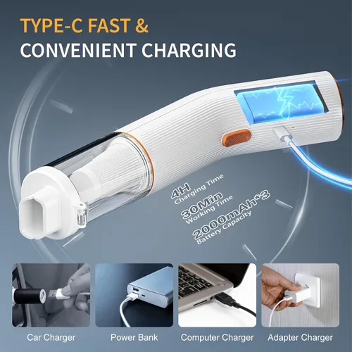 Vista 6 de Aspiradora portátil inalámbrica para automóvil, 5 en 1, mini aspiradora de mano inalámbrica con filtro HEPA, 2 modos de succión, potencia de succión