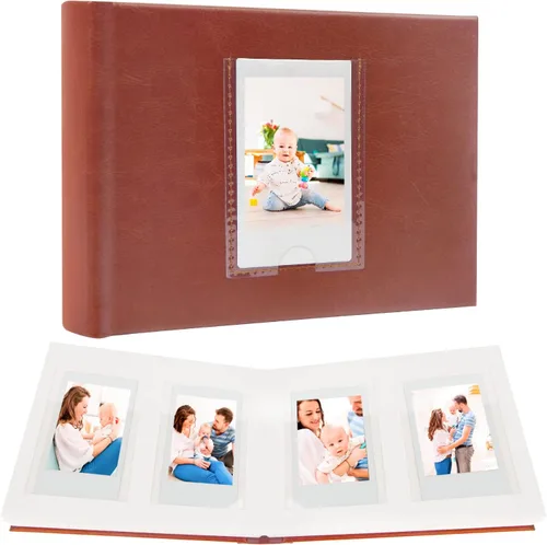 Vista 3 de 2 mini álbumes de fotos de 64 bolsillos con espacio de escritura y ventana frontal, libro de fotos de piel sintética de 3 pulgadas para Polaroid