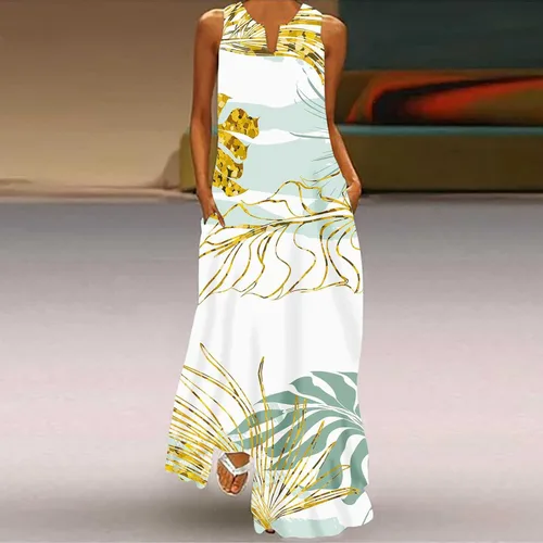 Vista 2 de Maxi Vestido Mujer Floral Rainbow Tie Dye Print Vestidos Mangas Fluido Bolsillos Vestido Largo Vneck Color Block Vestidos