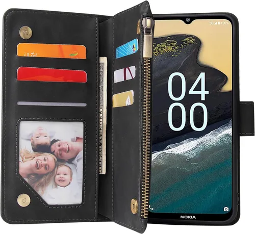 Vista 2 de Asuwish Compatible con Nokia G400 5G, protector de pantalla de vidrio templado y cubierta abatible de cuero, soporte para tarjetas, accesorios