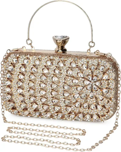 Vista 8 de UBORSE Bolso de mano de cristal de pavo real para mujer, bolsos de noche, con diamantes de imitación formales, con purpurina, para boda, novia