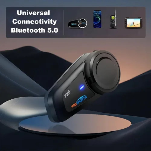 Vista 6 de Fodsports FX6 - Auriculares Bluetooth para motocicleta, intercomunicador Bluetooth para grupo de 6 motociclistas, sistemas de comunicación