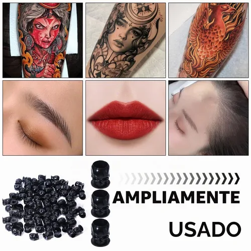 Vista 5 de Tapas de tinta de tatuaje, vasos desechables de tinta de tatuaje de calavera, 200 unidades, tapas de tinta de plástico para tatuajes, maquillaje
