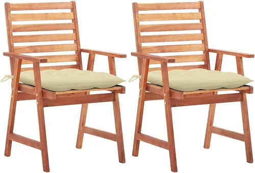 Vista 10 de Patio Dining Chairs 2 pcs with Cushions Solid Acacia Wood Dinning Room Outdoor Seating Outside Chairs Sillas para Comedor for Picnic Beach Courtyard