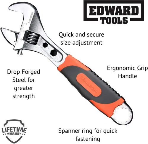 Vista 5 de Edward Tools Llave ajustable Pro de 8 pulgadas, diseño de ajuste de acero al carbono, agarre Crescent Pro para mayor apalancamiento, ancho