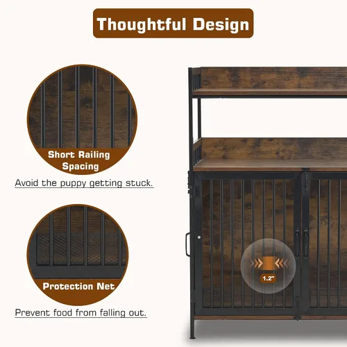 Vista 6 de MCombo Jaula para perros estilo muebles de 34 pulgadas con estantes de almacenamiento, mesa auxiliar de madera resistente para perros, casa de Marrón
