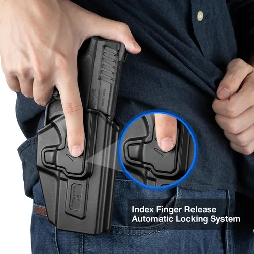 Vista 3 de OWB Glock 19 Holster - Custom Fit: Glock 19 19X 26 44 45 (Gen 1 2 3 4 5 6) & Glock 23 32 (Gen 3 4), Level II Retention, Optic Cut/QD