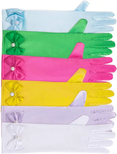 Vista 2 de Zhanmai 6 pares de guantes de satén de princesa, guantes largos formales para fiestas