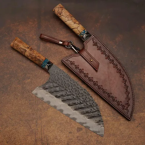 Vista 6 de Cuchillo de cocina chino de acero Skd11 forjado, cortador de mano profesional de 8.5 pulgadas, picador afilado de alta dureza, para carne y verduras
