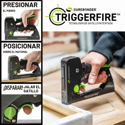 Vista 2 de Surebonder TRIGGERFIRE Kit de pistola de grapas con 1250, 3/8 pulgadas, tipo T-50, grapas de acero