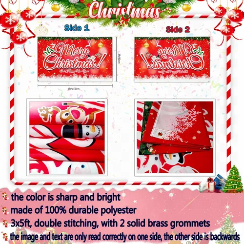 Vista 3 de NASIAN Banderas de Navidad de 3 x 5 para exteriores, banderas de Feliz Navidad de doble cara para exteriores, bandera de Feliz Año Nuevo, decoración