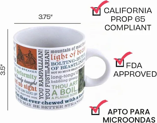 Vista 3 de The Unemployed Philosophers Guild Taza de café con insultos shakespearianos - Los insultos más ingeniosos y crueles de Shakespeare - Viene en una