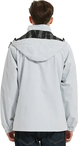 Vista 4 de MOERDENG Chaqueta impermeable para hombre, ligera, con capucha, para senderismo, cortavientos softshell