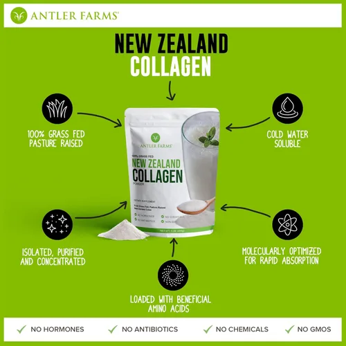 Vista 4 de Antler Farms - Polvo de colágeno 100% puro de Nueva Zelanda de vacas alimentadas con pasto, sin sabor, 1 libra - Péptidos solubles en agua fría