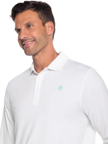 Vista 5 de Coolibar playera polo para golf con UPF 50+ para hombre - Protege del sol, XL, Blanco