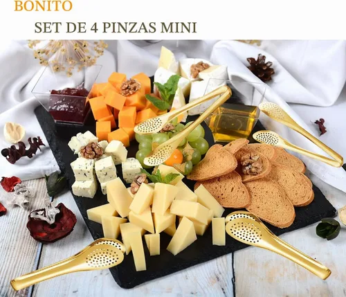 Vista 3 de Pinzas doradas para servir, de acero inoxidable de 5 pulgadas, pinzas pequeñas para aperitivos, pinzas para azúcar, pinzas para hielo, juego de 4