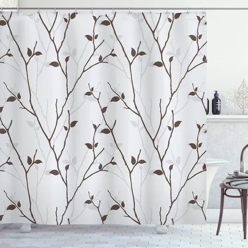 Vista 28 de Ambesonne Decor Collection, juego de cortina con ganchos para regadera Amarillo y marrón