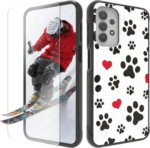 Vista 15 de Funda para Samsung Galaxy A13/A04/A04S/A23/A32 5G con protector de pantalla, parte trasera texturizada de policarbonato duro, diseño de flores