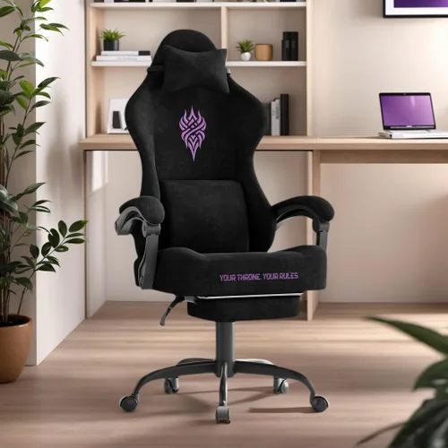 Vista 16 de Soontrans Sillas de tela de terciopelo para juegos con reposapiés, silla ergonómica para videojuegos para adultos, sillas reclinables de escritorio