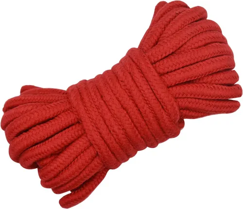 Vista 5 de Maydahui Cuerda larga de algodón de 32 pies (32.8 ft), suave, multiusos, lavable, fuerte, duradera, color rojo, negro y morado