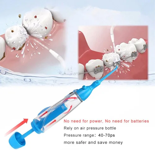 Vista 2 de Irrigador dental de agua manual portátil – Irrigador oral inalámbrico no eléctrico con tecnología de presión de aire, fácil de usar para la limpieza
