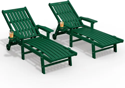 Vista 22 de THOEOE Juego de 2 tumbonas para exteriores, silla de piscina HDPE, madera