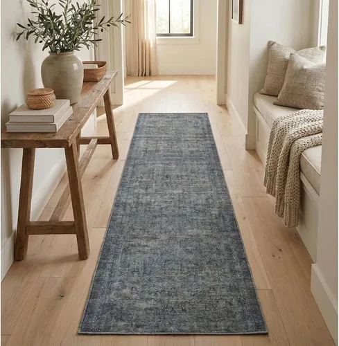 Vista 7 de Well Woven Alfombra de Pasillo y Escalera de Tamaño Personalizado - Elige Tu Longitud - Alfombra Pasillera Juliette de Tejido Plano Oriental Azul 27