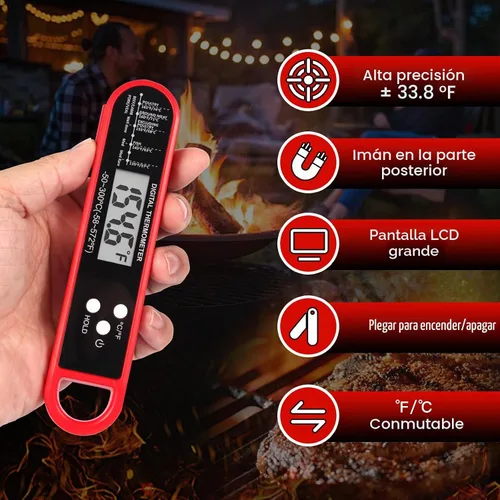 Vista 6 de Termómetro digital de carne para cocinar y asar - Termómetro de alimentos de lectura instantánea con IP67 resistente al agua, imán fuerte