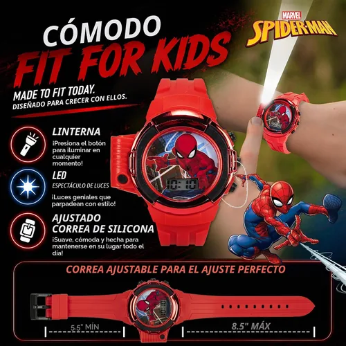 Vista 6 de Marvel Spider-Man Flashlight Watch for Kids – Light-Up Fun with LCD Display, LED Flashlight, and Durable Silicone Band