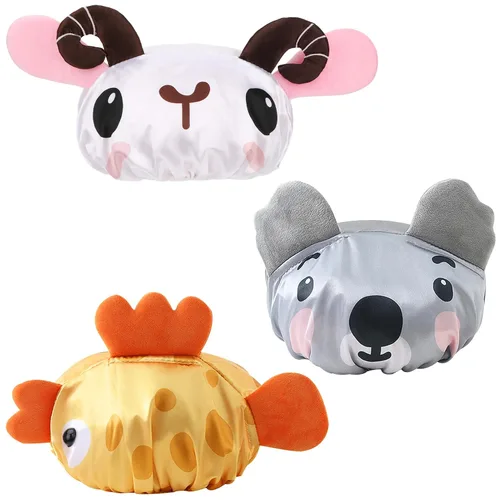 Vista 9 de kilofly Juego de 3 gorros de ducha de animales divertidos para niños, reutilizables, impermeables, juego de sombreros de baño set3
