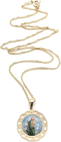 Vista 2 de SIFRIMANIA Medalla Religiosa Católica Chapada en Oro con Cadena Espiral para Niños y Mujeres