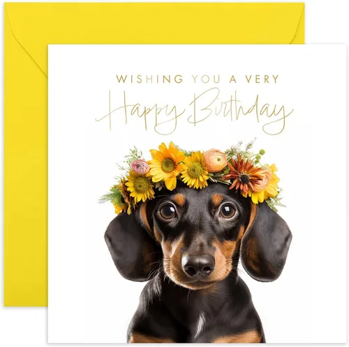 Vista 8 de Old English Co. Daschund Dog - Tarjeta de ahijada muy especial, tarjeta de cumpleaños floral Daschund para ella, lindas tarjetas de felicitación