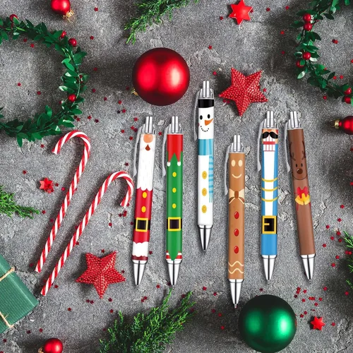 Vista 4 de Geyoga 48 piezas de bolígrafos navideños retráctiles, lindos bolígrafos de bola de Navidad de colores, tinta negra, suministros de oficina