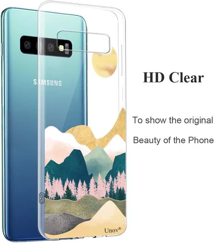 Vista 26 de Unov Funda para Galaxy S10, transparente con diseño en relieve, flor Flor estética
