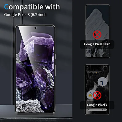 Vista 2 de Paquete de 2 + 2 protectores de pantalla de privacidad para Google Pixel 8, antiespía, película de vidrio templado 9H curvada 3D, resistente a