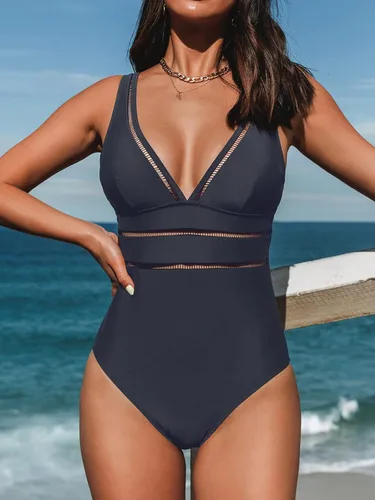 Vista 4 de CUPSHE Traje de baño de una pieza para mujer, cuello en V, tirantes anchos ajustables, escalera, espalda baja
