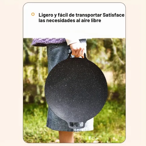 Vista 2 de Comales para tortillas, placa de barbacoa, parrilla coreana de barbacoa antiadherente circular sartén, aleación de aluminio Comales para tortillas
