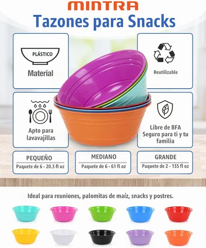 Vista 9 de Mintra Home Tazones para aperitivos (6 paquetes pequeños (20.3 fl oz), surtidos: 5.75 pulgadas de ancho x 2.25 pulgadas de alto