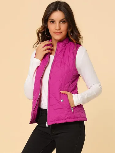 Vista 2 de Allegra K - Chaleco acolchado y ligero, de cuello alto, con cremallera, para mujer