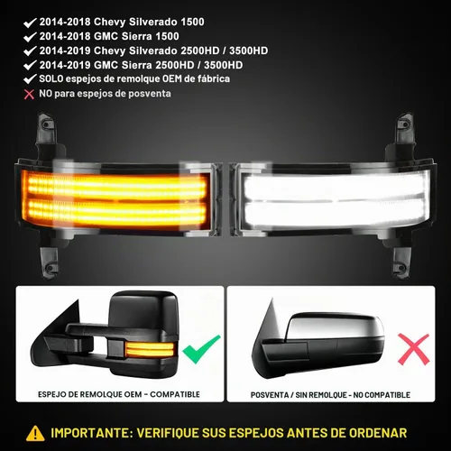 Vista 2 de Luces intermitentes para espejo de remolque para Chevy GMC 2014-2018, lente