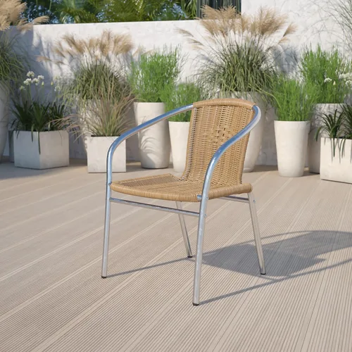 Vista 2 de Flash Furniture Silla de pila de restaurante para interior-exterior de aluminio comercial y ratán beige