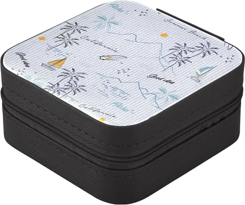 Vista 2 de ALAZA Island Mountain Windsurf Palm Trees Travel Jewelry Box Organizer Small Jewelry Box Portable Travel Case for Rings Earring Necklace Bracelet