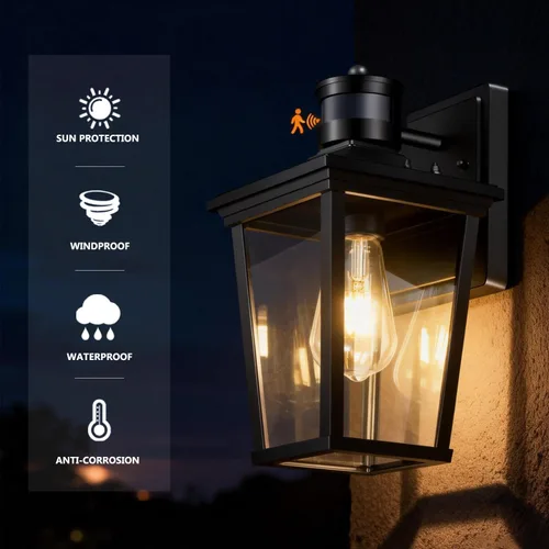Vista 7 de Luces de pared para exteriores con sensor de movimiento, accesorios de aluminio impermeables del atardecer al amanecer para porche, garaje, balcón
