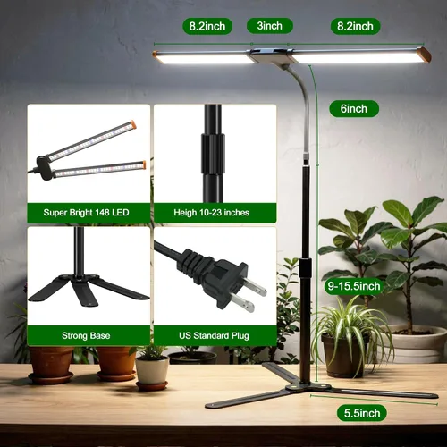 Vista 7 de Luz de cultivo para plantas de interior, lámpara de luz de crecimiento de espectro solar blanco de 6000 K con LED rojo y azul para semillas