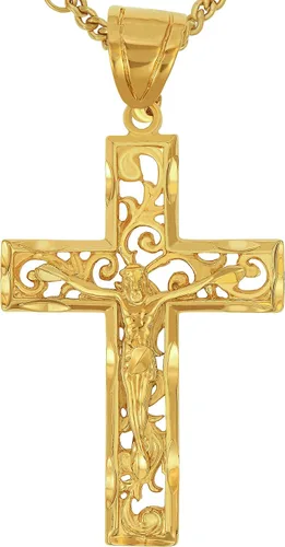 Vista 9 de LIFETIME JEWELRY Collar grande de cruz de crucifijo de filigrana para hombres y mujeres, chapado en oro de 24 quilates