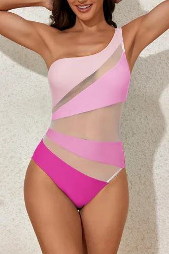 Vista 7 de B2prity Traje de baño de una pieza para mujer con un hombro recortado, control de abdomen, malla de bloque