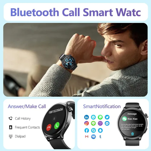 Vista 2 de YMS Reloj inteligente para mujer, Android, los mejores relojes de fitness impermeables para hombres (respuestas/hacer llamadas), frecuencia Negro