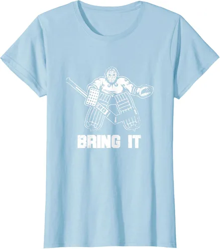 Vista 20 de Divertida camiseta gráfica de ropa de portero de hockey sobre hielo, Negro, S