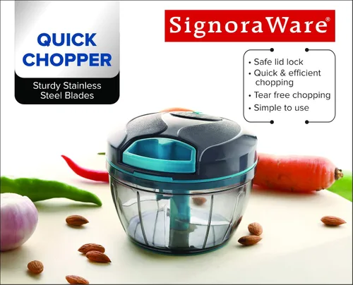 Vista 2 de SIGNORAWARE - Procesador manual de alimentos, picador de verduras, cuerda manual fácil de tirar, picador portátil de alimentos de acero inoxidable