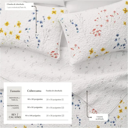 Vista 3 de Great Bay Home Marianne Collection - Juego de edredón de 3 piezas con fundas de almohada. Colcha reversible con diseño floral. Lavable a máquina.